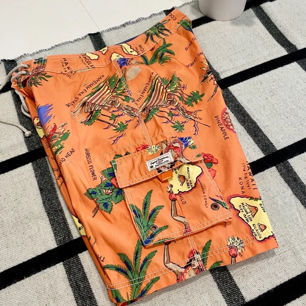Like New! J. Crew Original Board Shorts Hawaiian Swim Trunks Orange - Picture 6 of 8
